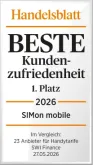 Platz 1. bei der Kundenzufriedenheits-Umfrage vom Handelsblatt